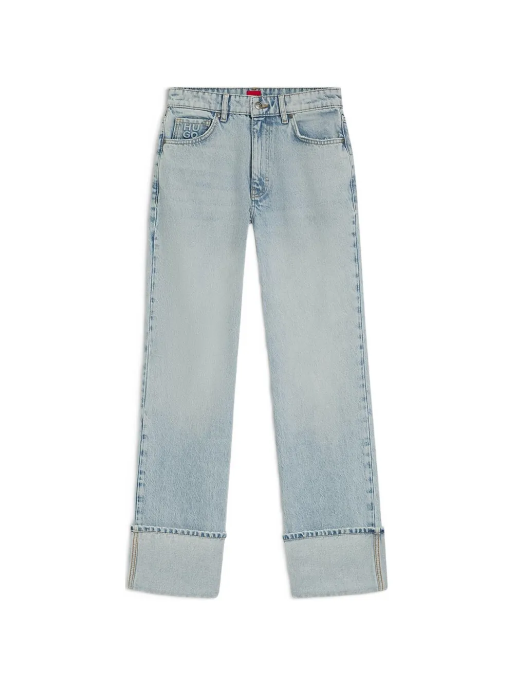 HUGO Straight jeans van blauw denim met omgeslagen pijpen