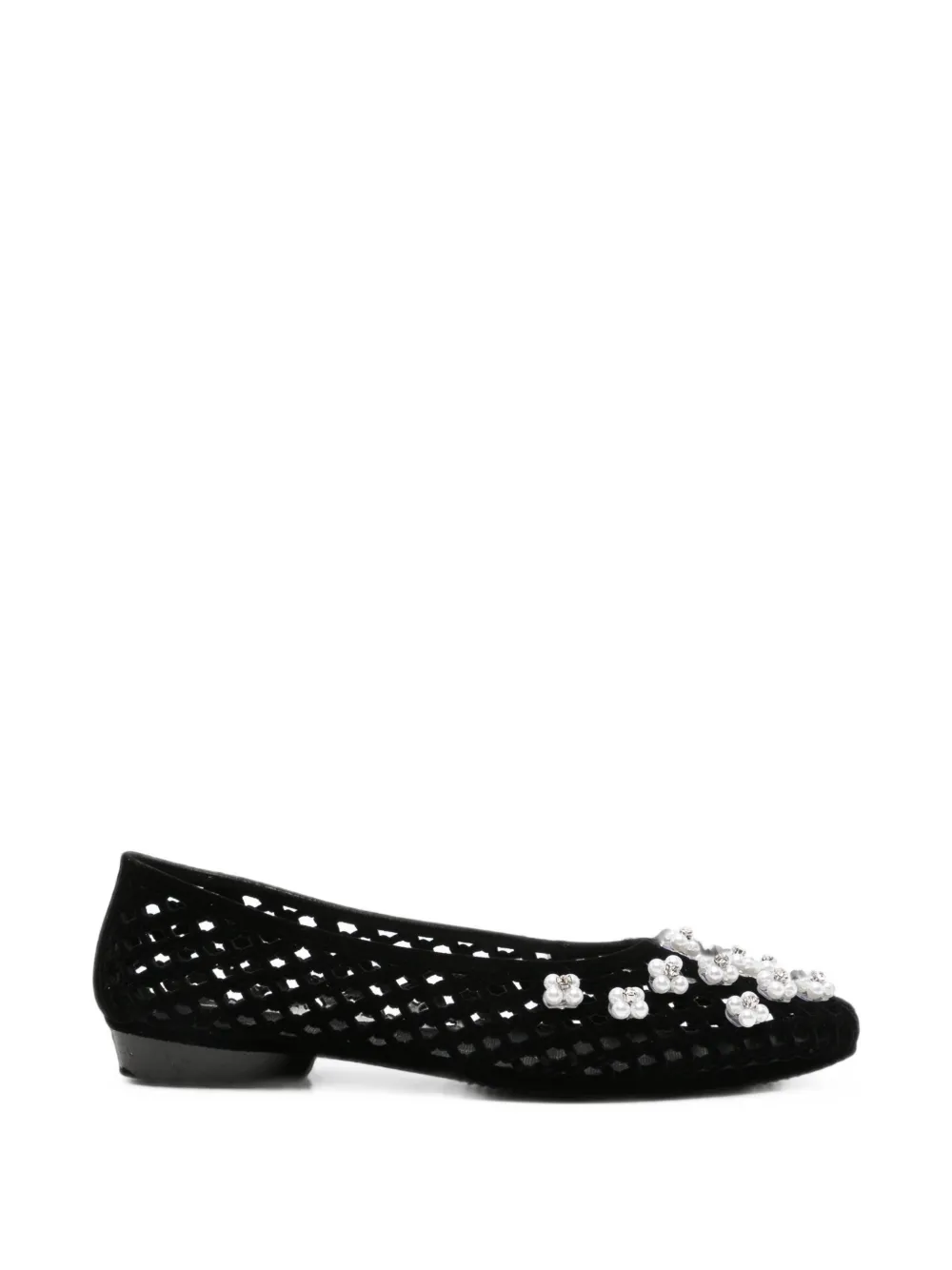 Heavenly Jelly Lustre Floral-embellished Perforated Ballet Flats In 블랙