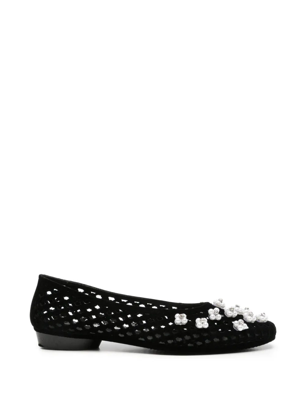 HEAVENLY JELLY Lustre floral-embellished perforated ballet flats - Nero