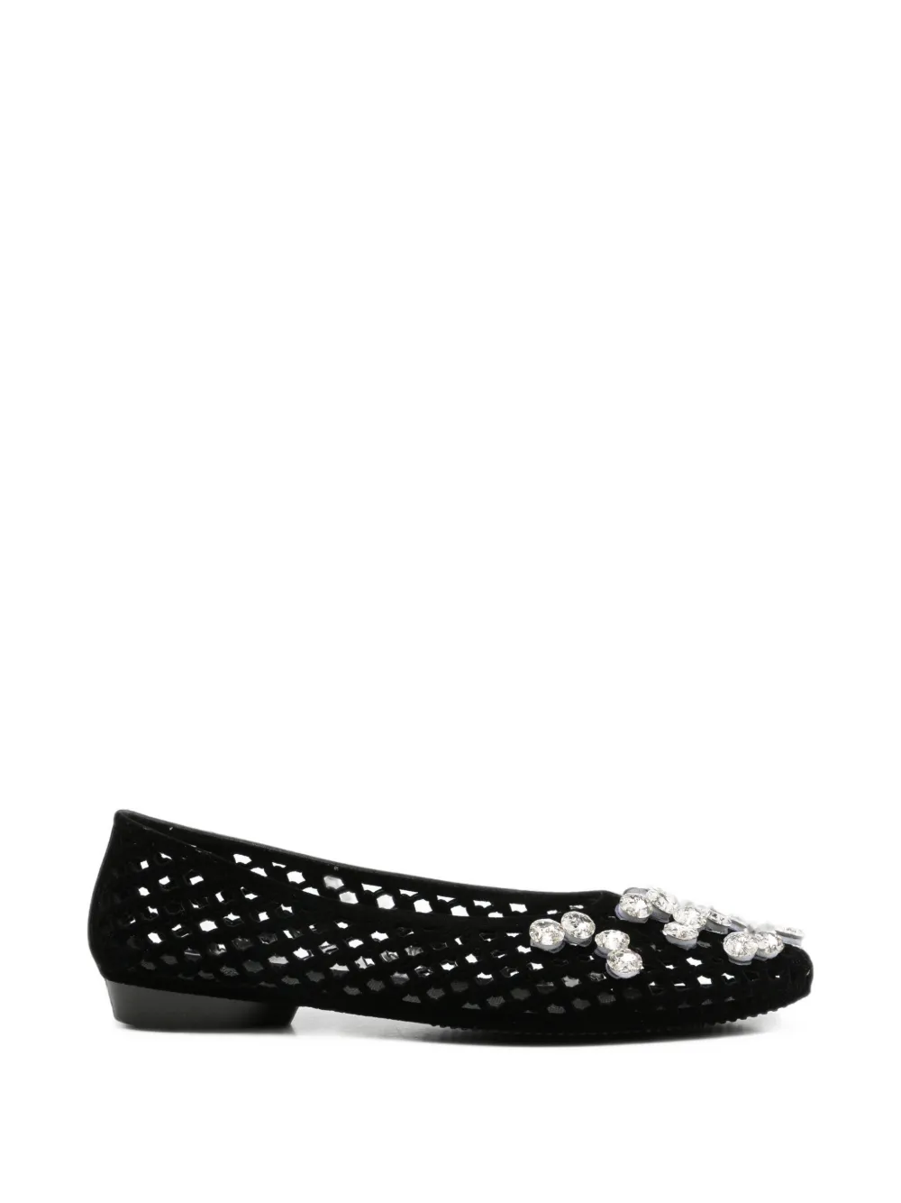 Heavenly Jelly Lustre Crystal-embellished Laser-cut Ballet Flats In Black