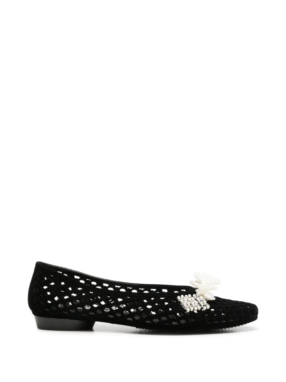 HEAVENLY JELLY Plush pearl-embellished cut-out ballet flats - Nero
