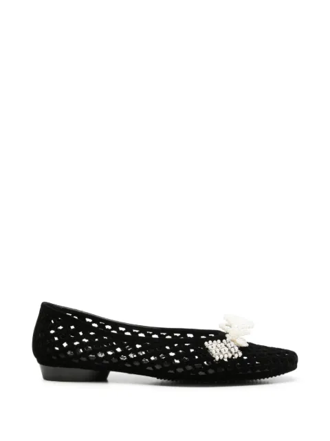 HEAVENLY JELLY Plush pearl-embellished cut-out ballet flats