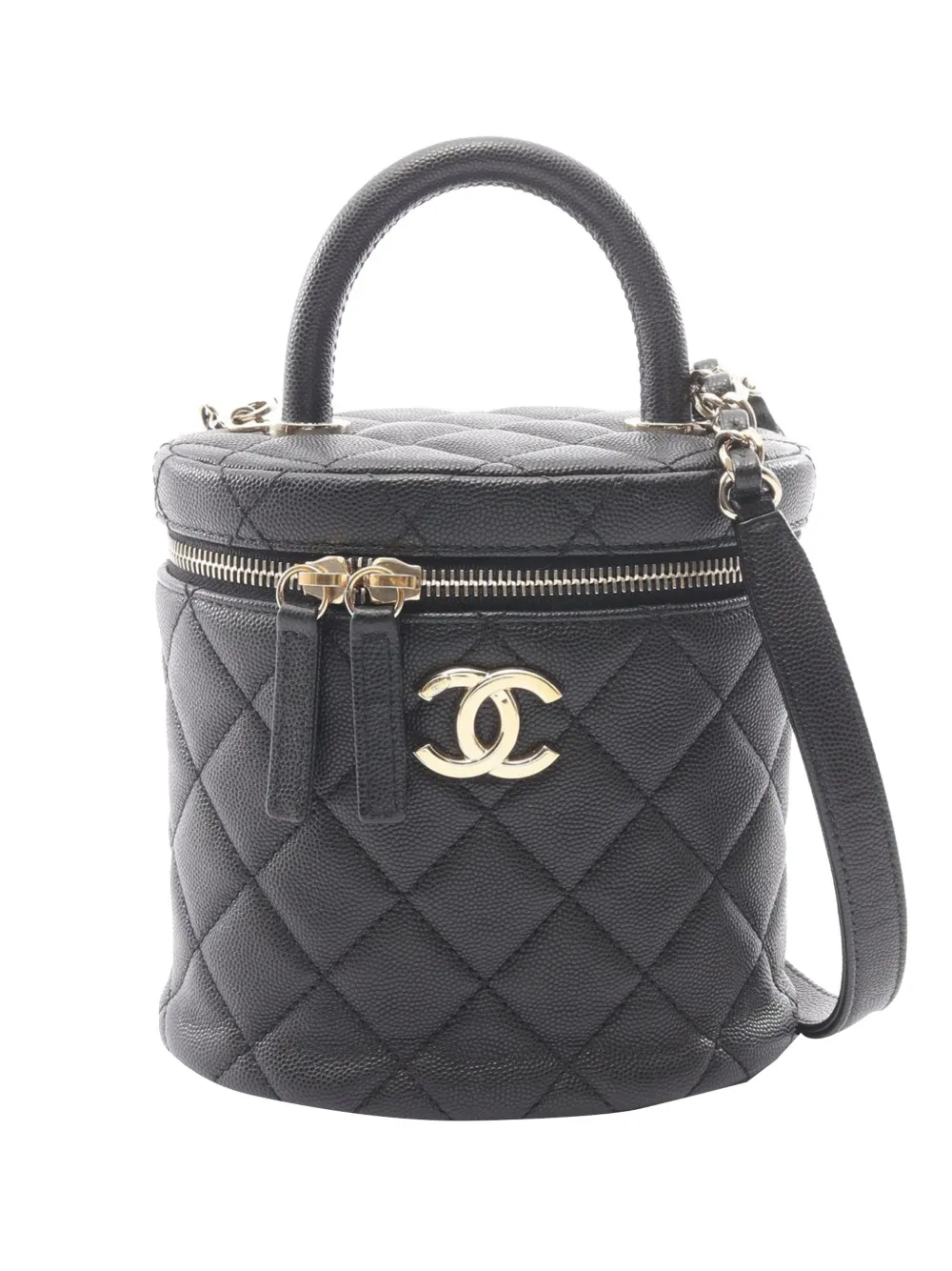 CHANEL Pre-Owned Trousse CC in pelle Caviar trapuntata con manico e catena 2021-2026 - Nero