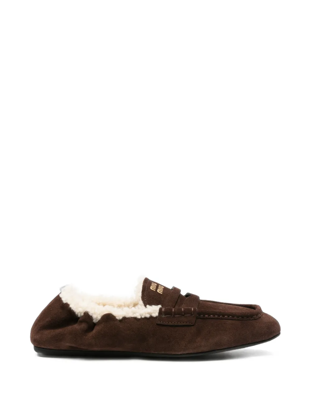 Miu Miu Shearling-lined Suede Loafers In Brown