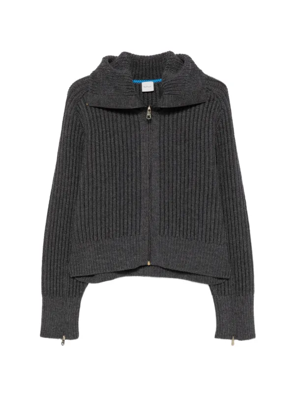 Paul Smith Ribbed-knit Zip-up Sweater in Grey