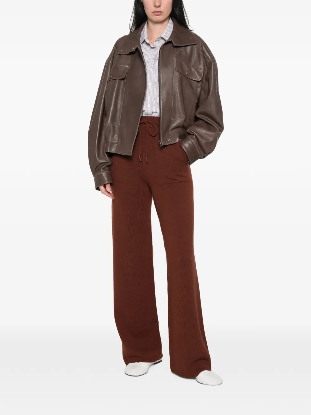 Max Mara Kasjmier broek met trekkoord Bruin