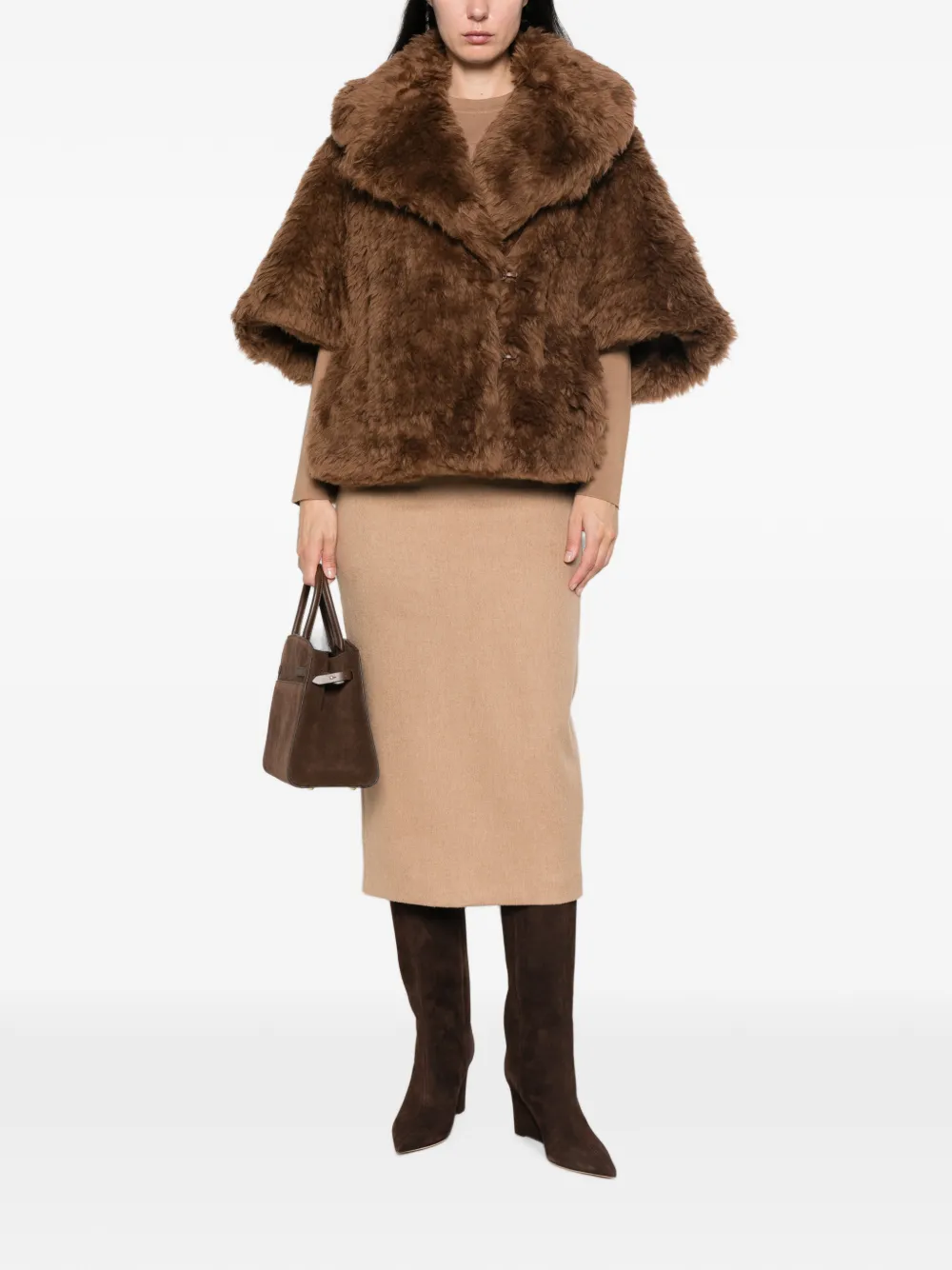 Max Mara Jack van imitatiebont met capemouwen Bruin