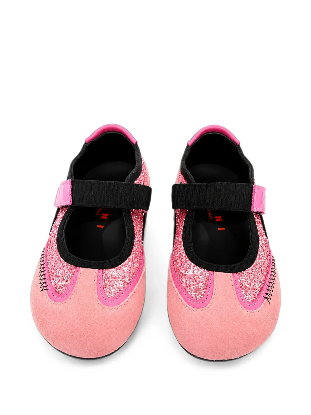 Marni Kids glitter-embellished touch-strap ballet flats Roze