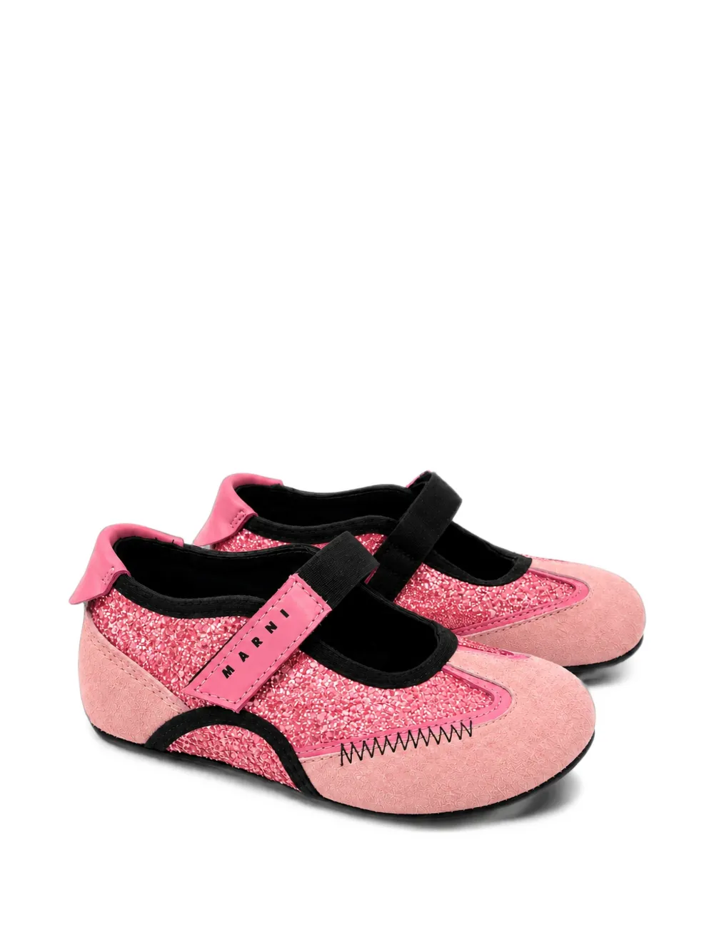 Marni Kids glitter-embellished touch-strap ballet flats Roze