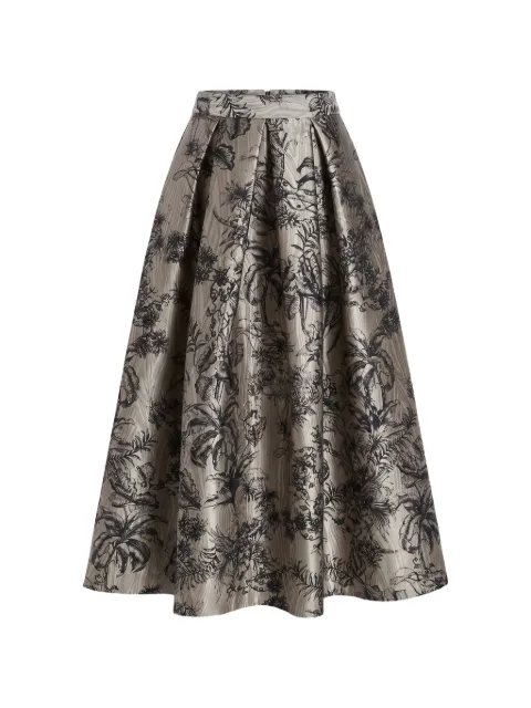 Lunatica Milano falda midi de moiré con estampado de loros