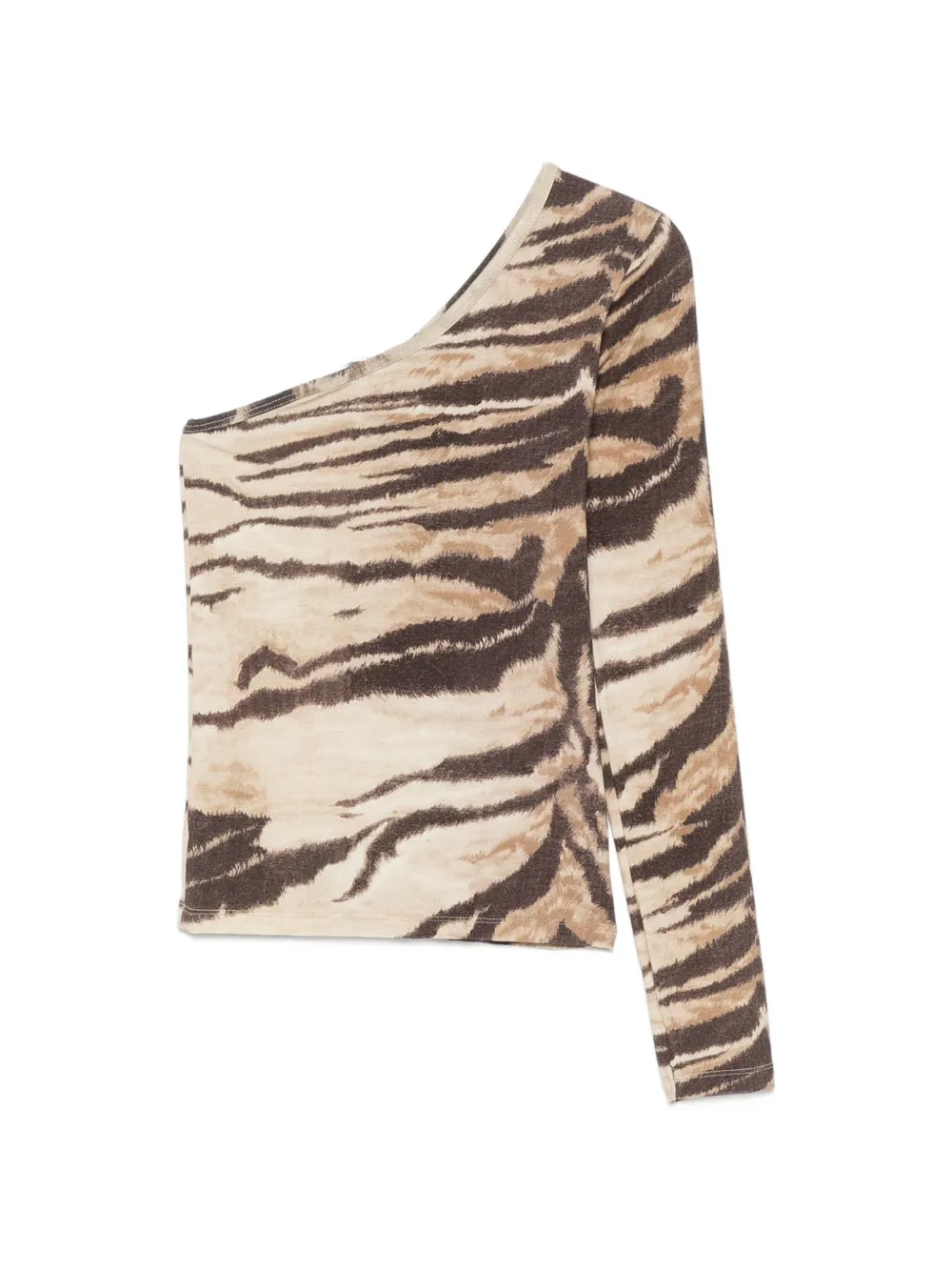 Baserange Tiger-print One-shoulder Blouse In Neutrals