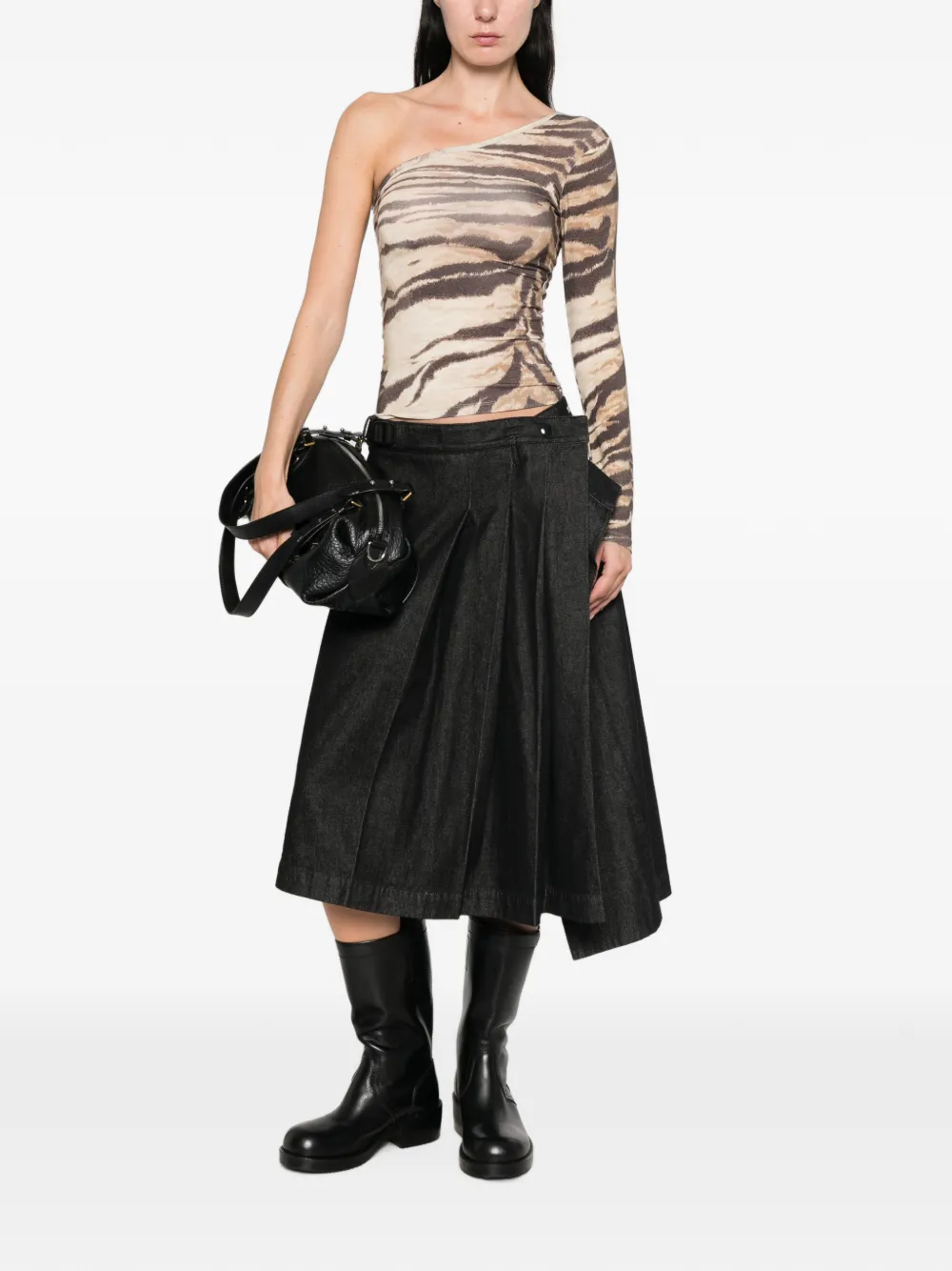 Baserange Asymmetrische blouse met tijger-print Beige