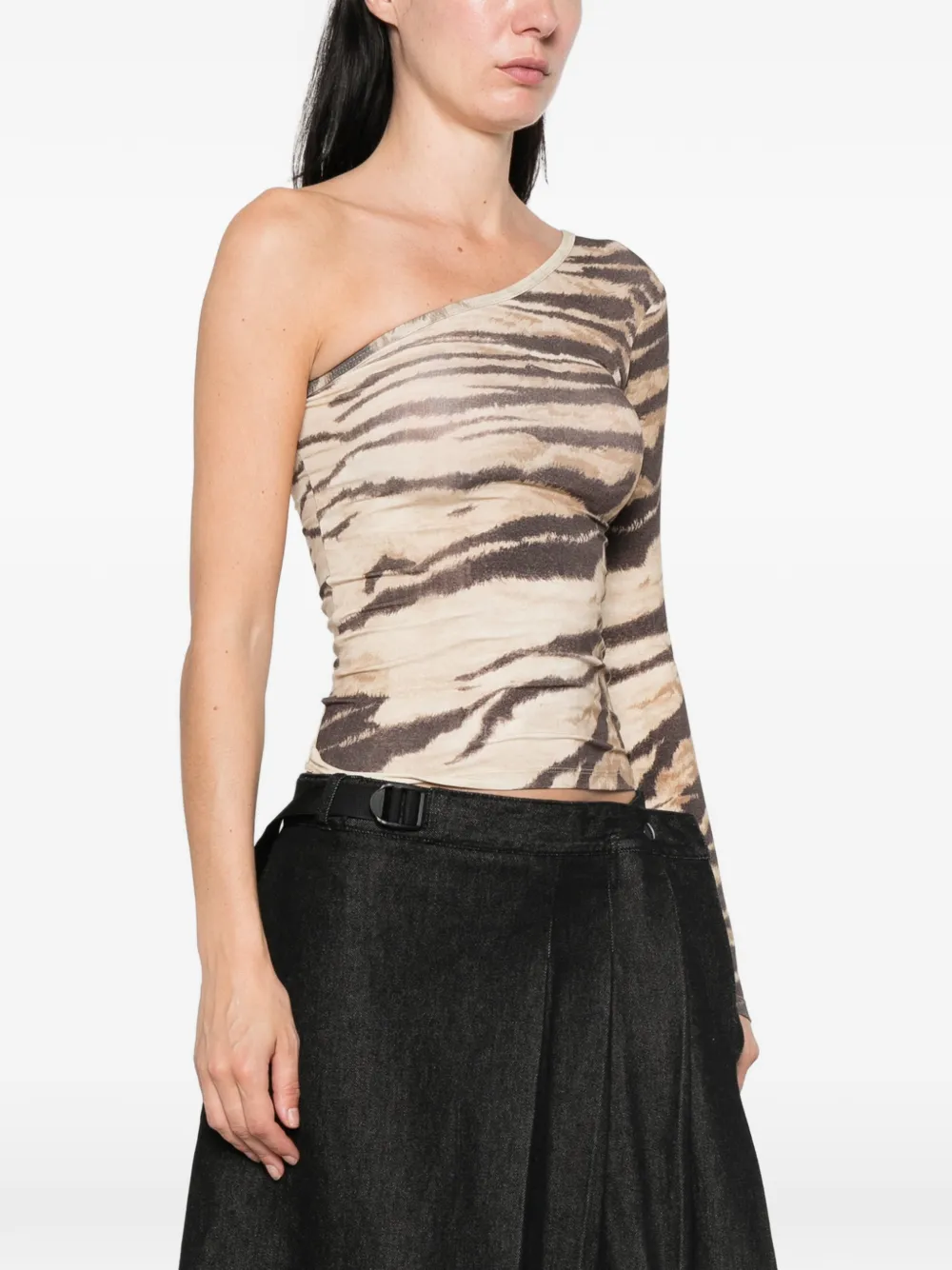 Baserange Asymmetrische blouse met tijger-print Beige