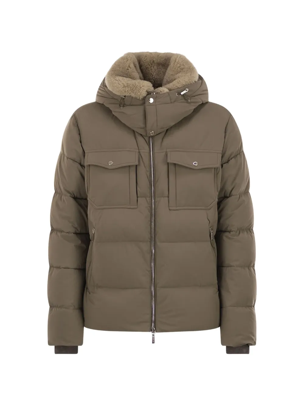 Moorer shearling-collar hooded puffer jacket - Braun