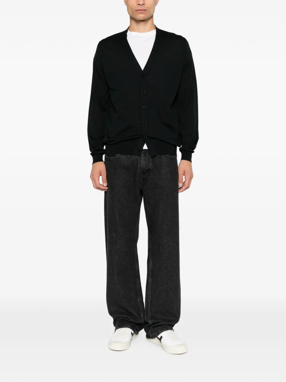 John Smedley Bradrick V-neck button-up cardigan Zwart