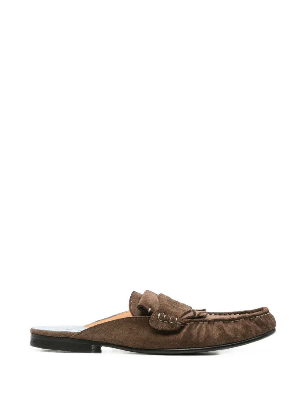 Pre-owned Marni Fringed-trim Flat Mules In Brown