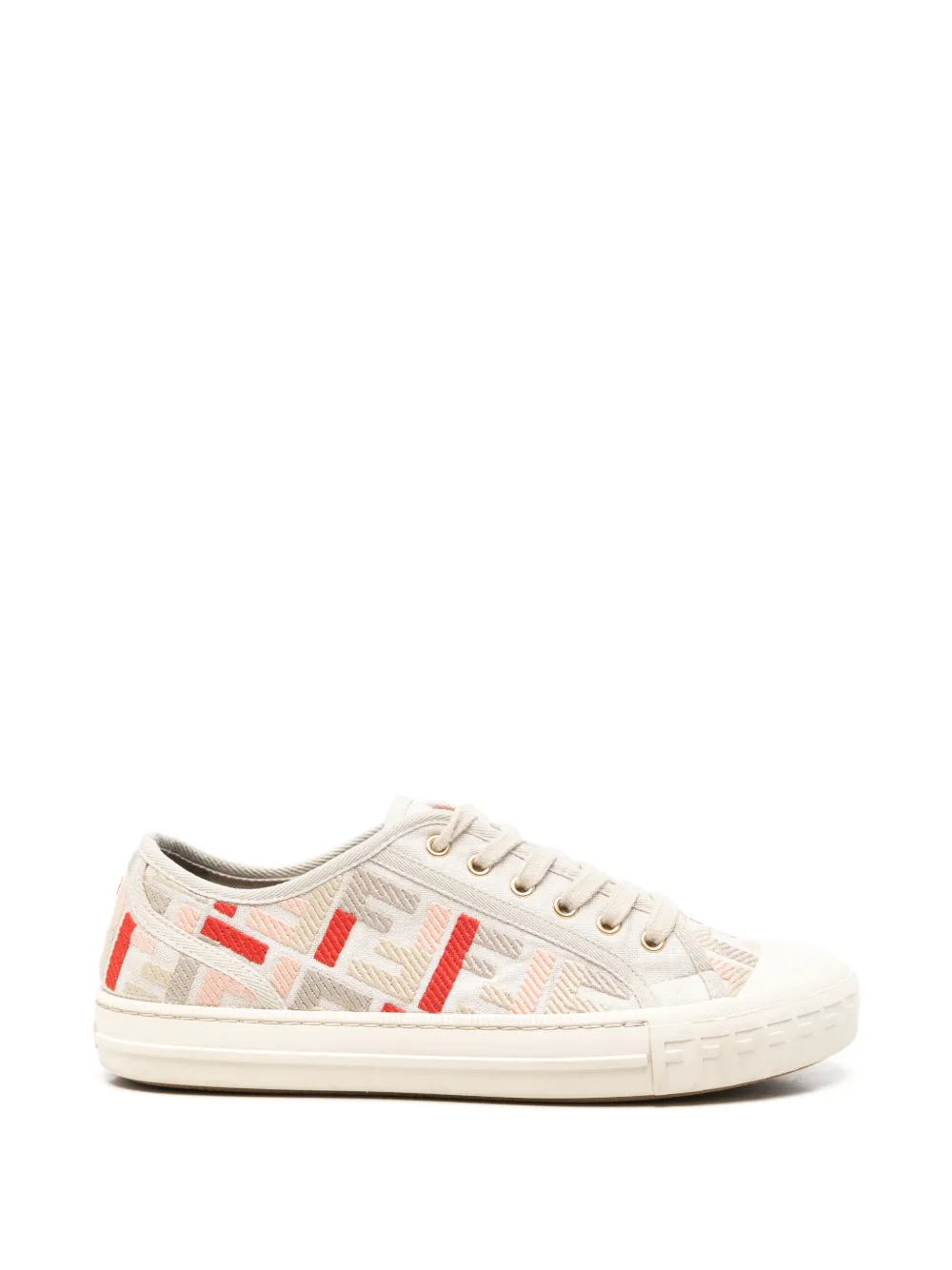 Pre-owned Fendi Domino Ff-logo Sneakers In Neutrals