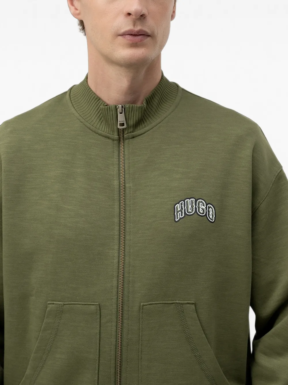 HUGO Sweater met logopatch en rits Groen