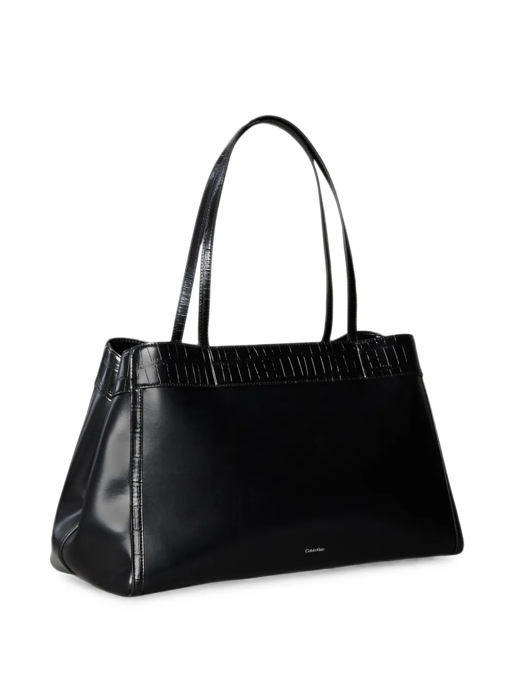 Calvin Klein Large Monogram Croc-effect Trim Tote Bag in Black, view 2