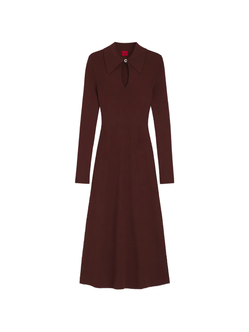 HUGO Slim-fit midi-jurk met keyhole polokraag Bruin