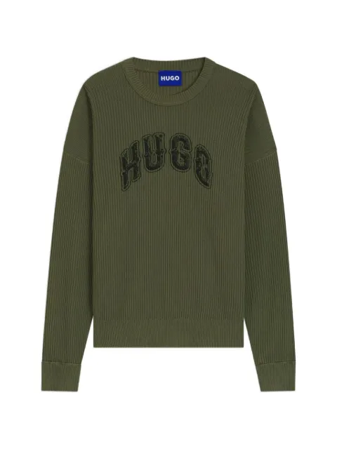 HUGO oversized-fit sweater in ribbed cotton with varsity logo