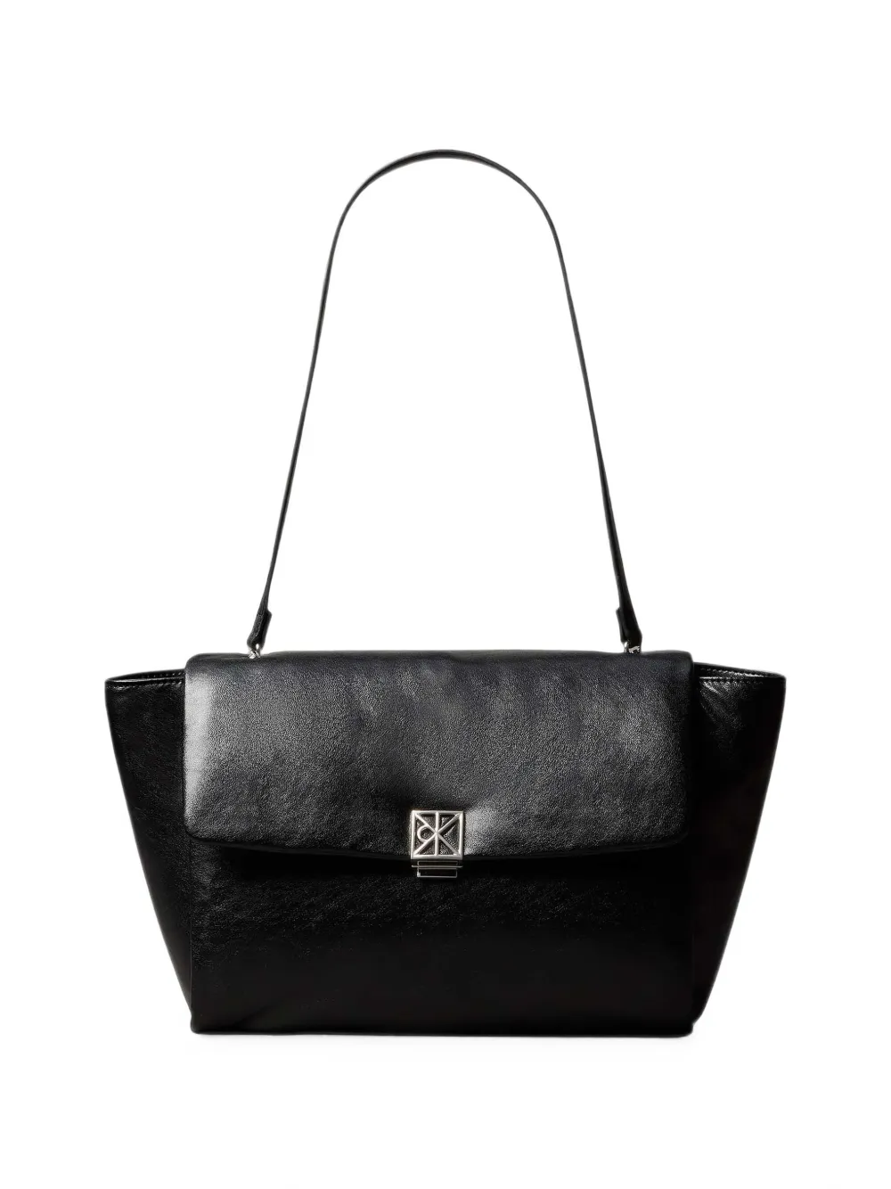 Calvin Klein Borsa a spalla con battente e placca logo - Nero