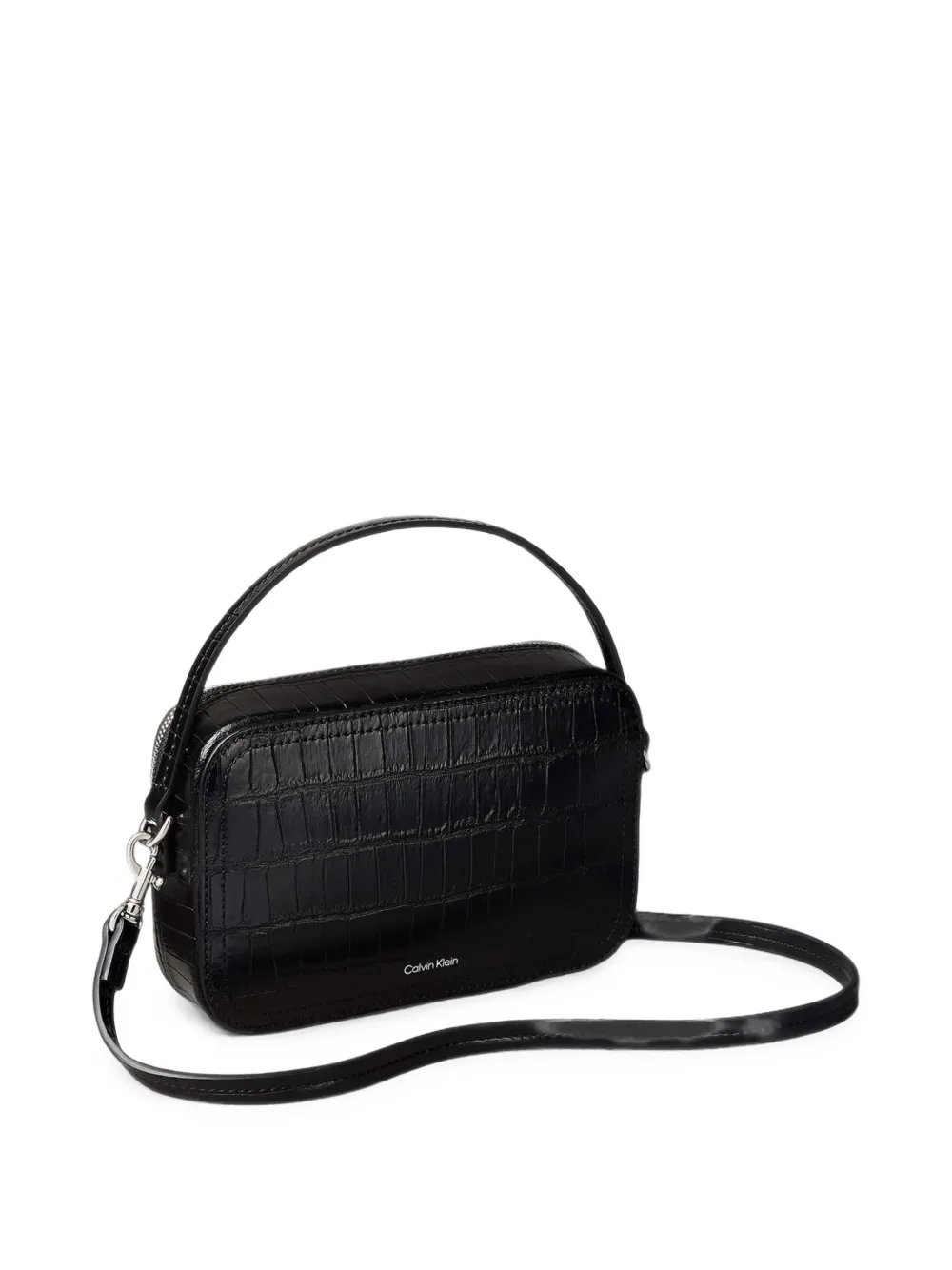 Calvin Klein Schoudertas met krokodillen-effect en monogram Zwart