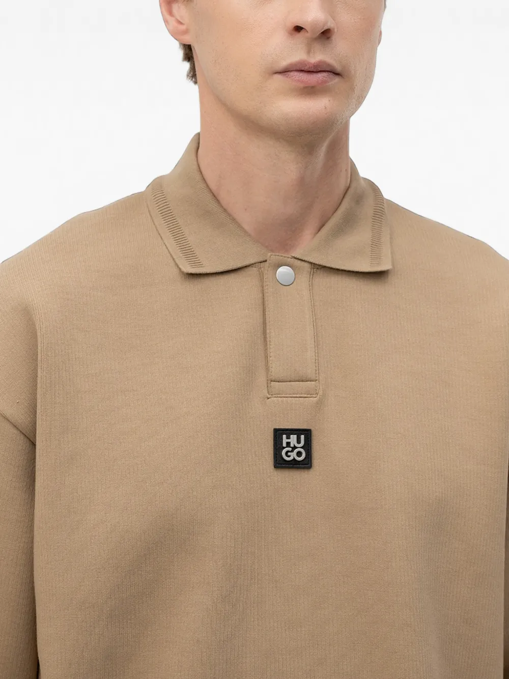 HUGO Sweater van katoenblend met polokraag Beige