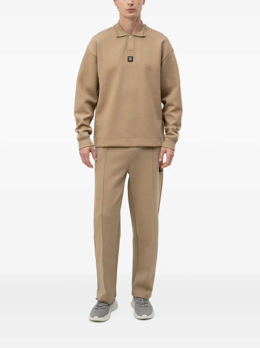 HUGO Sweater van katoenblend met polokraag Beige
