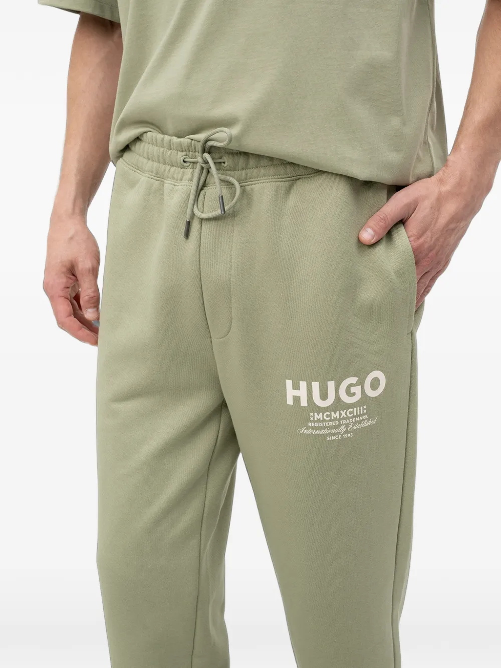 HUGO Katoenen joggingbroek Groen