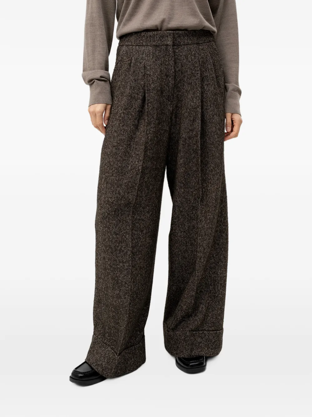 BOSS wide-leg herringbone pants in a wool blend
