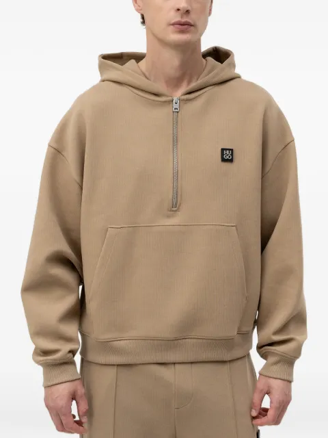 HUGO zipper-neck hoodie in a structured cotton blend