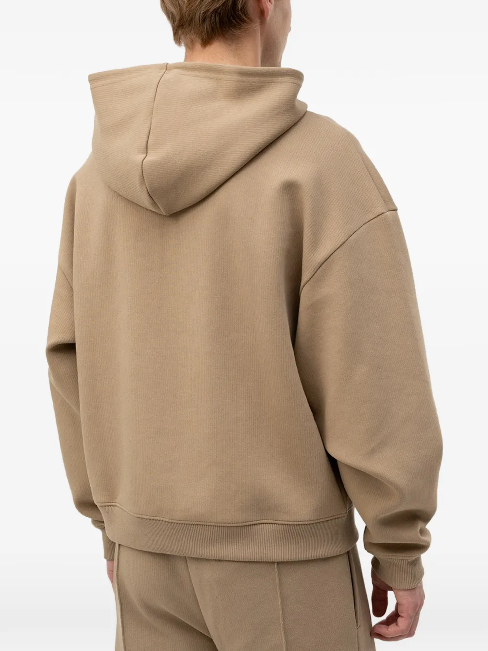 HUGO Hoodie met rits en katoenen structuur Beige