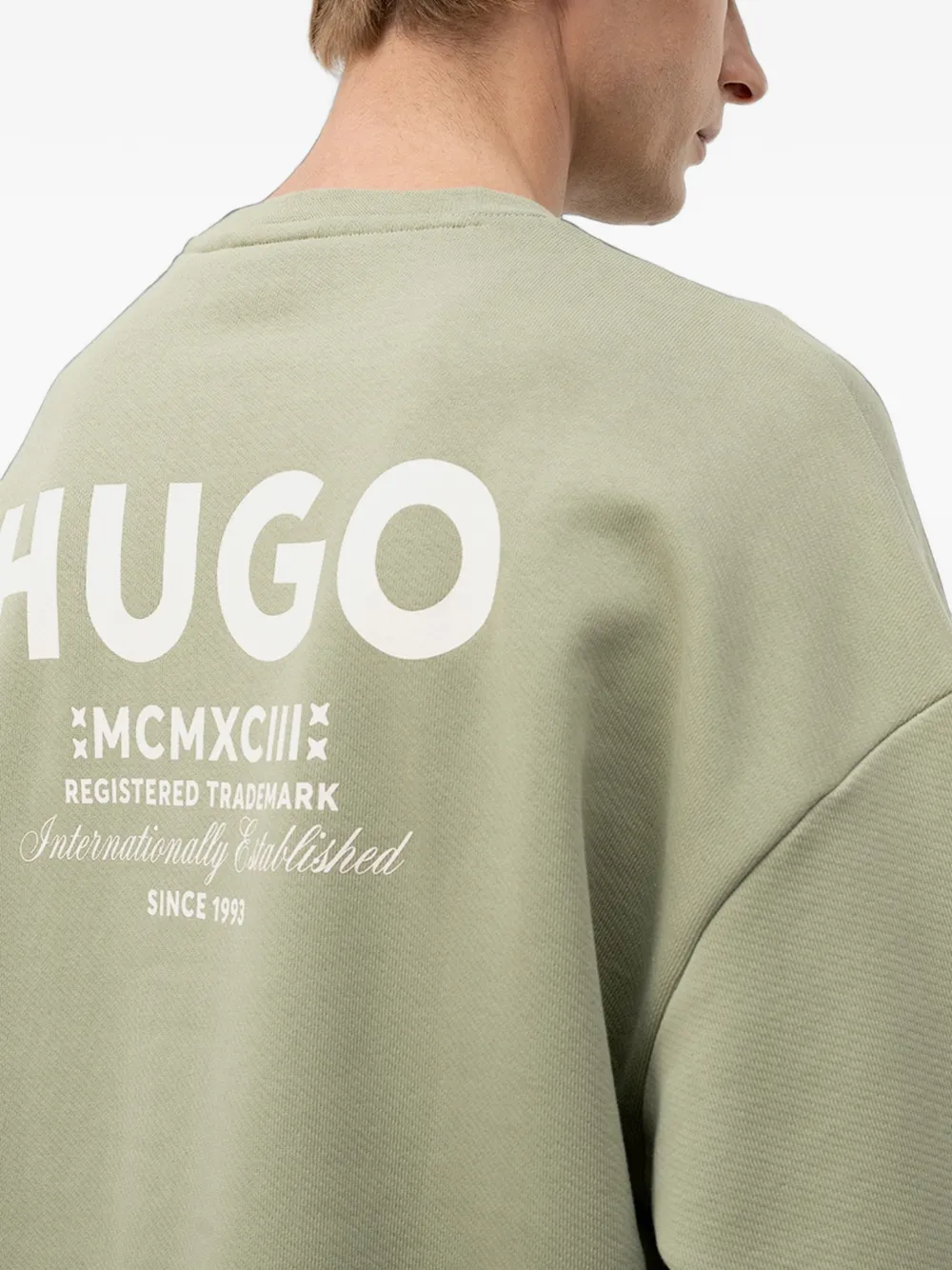 HUGO Sweater met logo-print van katoenen badstof Groen
