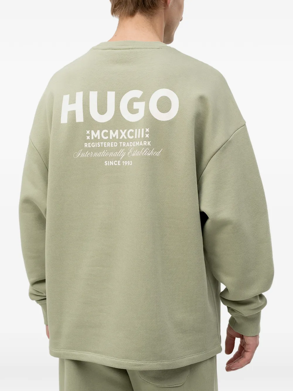 HUGO Sweater met logo-print van katoenen badstof Groen