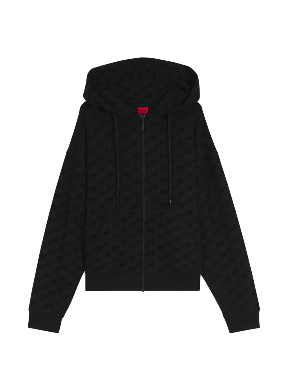 HUGO relaxed-fit hooded jacket with flocked-logo print - Nero