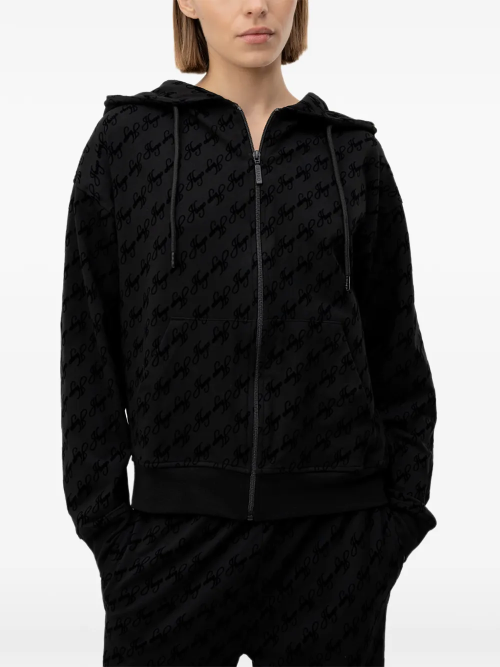 HUGO Ruimvallend jack met capuchon en logo-print Zwart