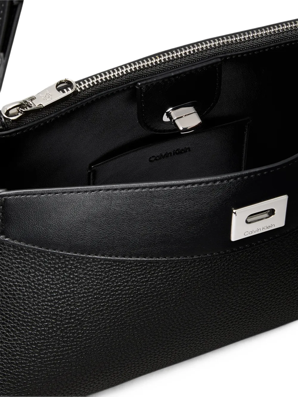 Calvin Klein Schoudertas met draaislot en korrelige textuur Zwart