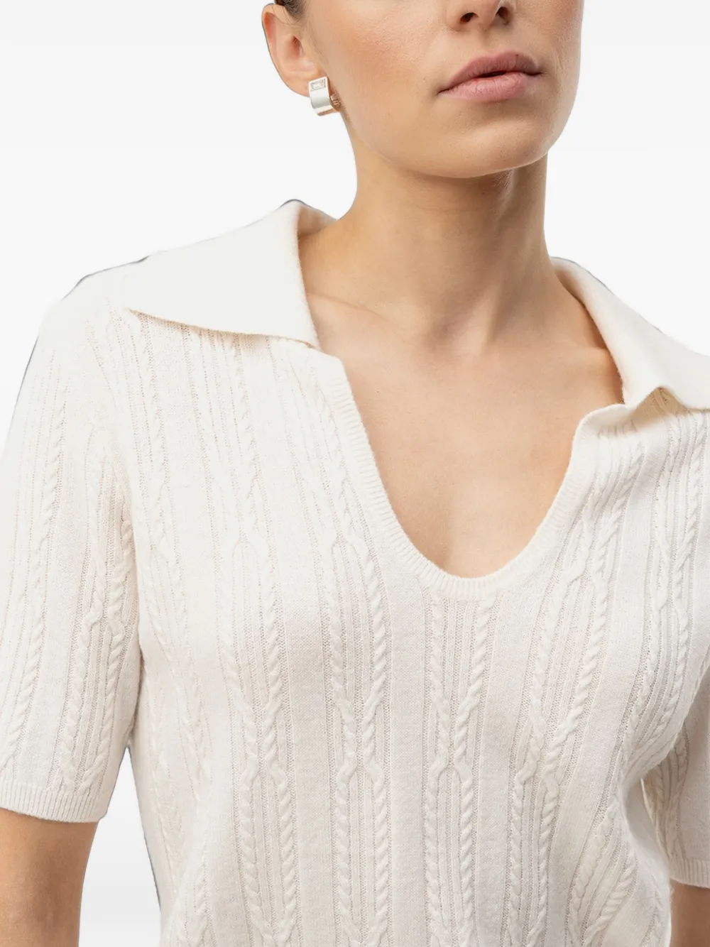 HUGO Kabelgebreid T-shirt met polokraag Beige