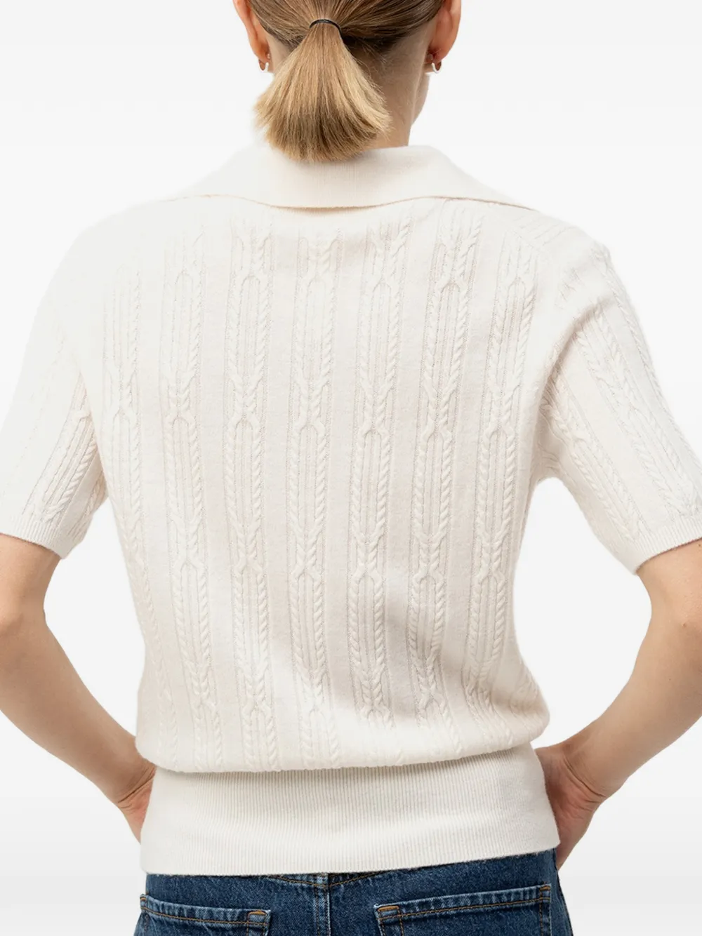 HUGO Kabelgebreid T-shirt met polokraag Beige