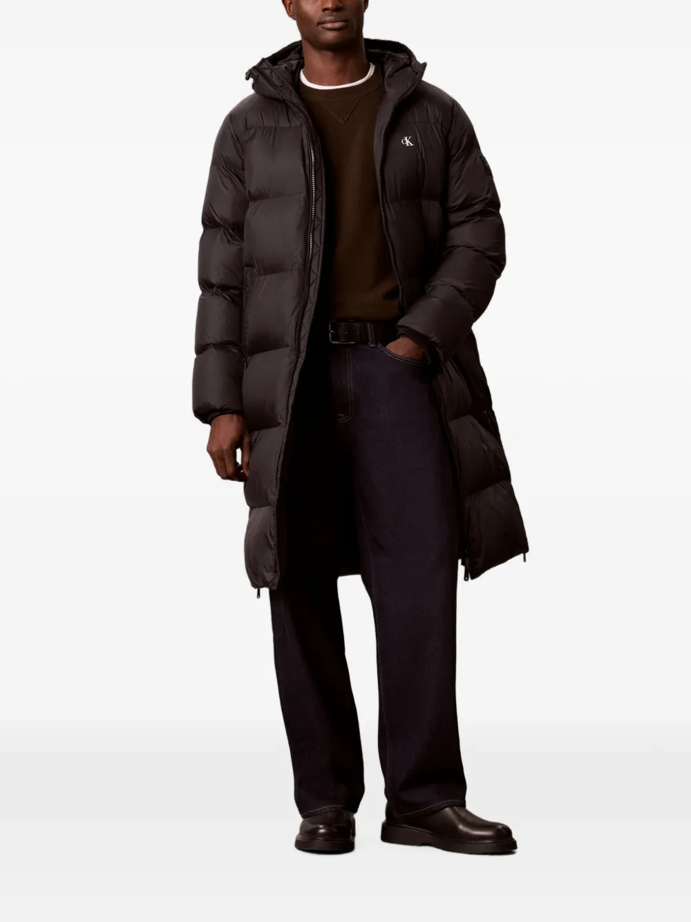 Calvin Klein Lang gewatteerd jack met capuchon Zwart