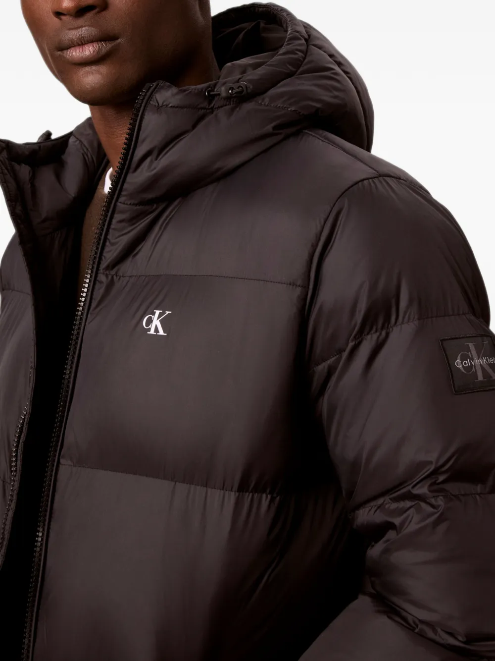 Calvin Klein Lang gewatteerd jack met capuchon Zwart
