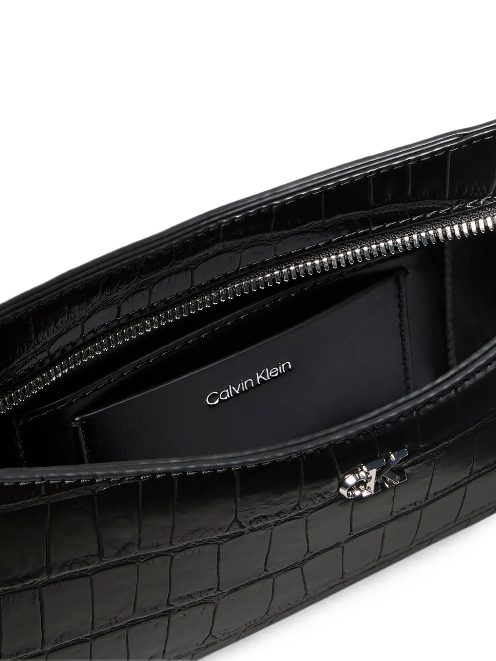 Calvin Klein Schoudertas met krokodillen-effect en monogram Zwart