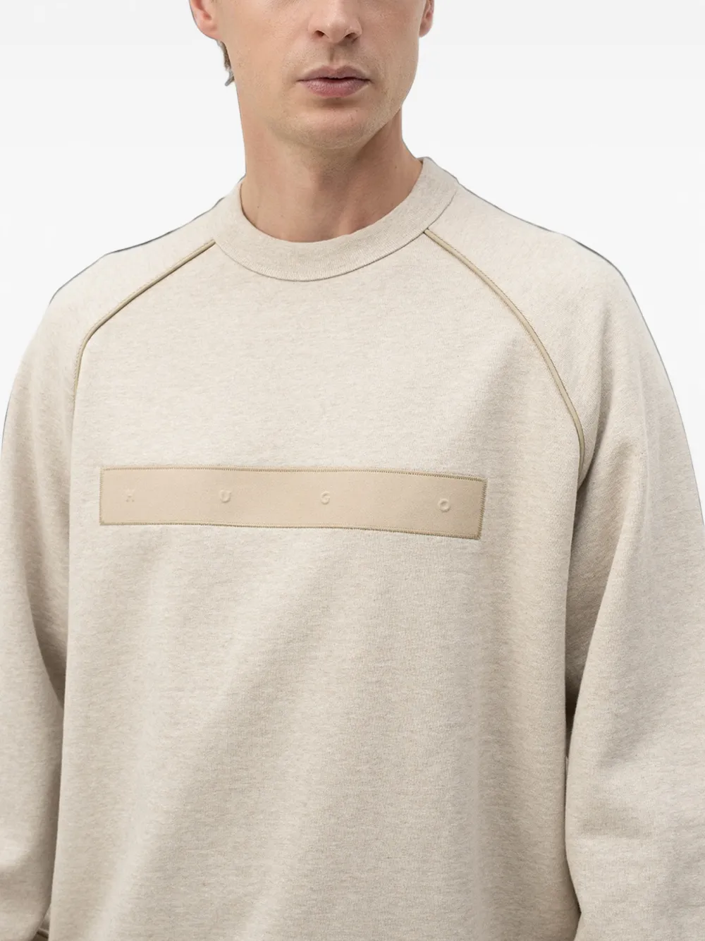 HUGO Ruimvallende katoenen badstof sweater met logo Beige