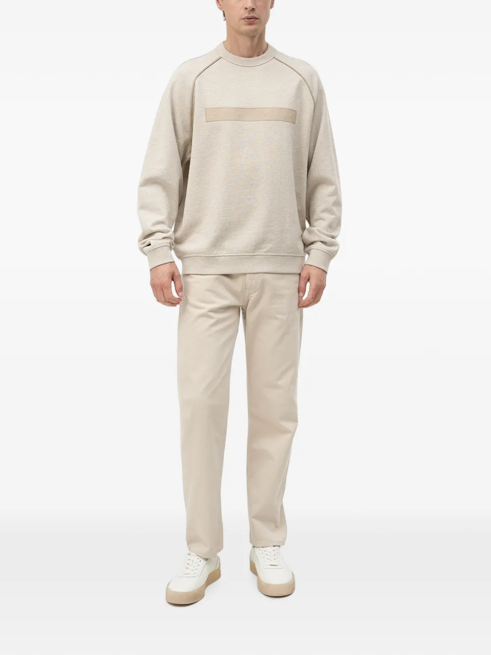 HUGO Ruimvallende katoenen badstof sweater met logo Beige