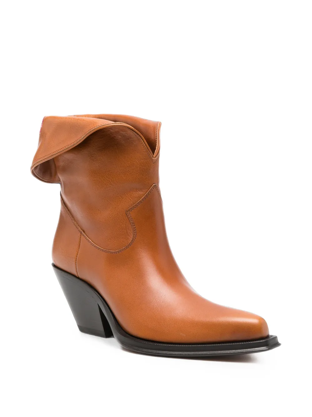 Chloé floral-embroidered fold-over ankle boots Bruin