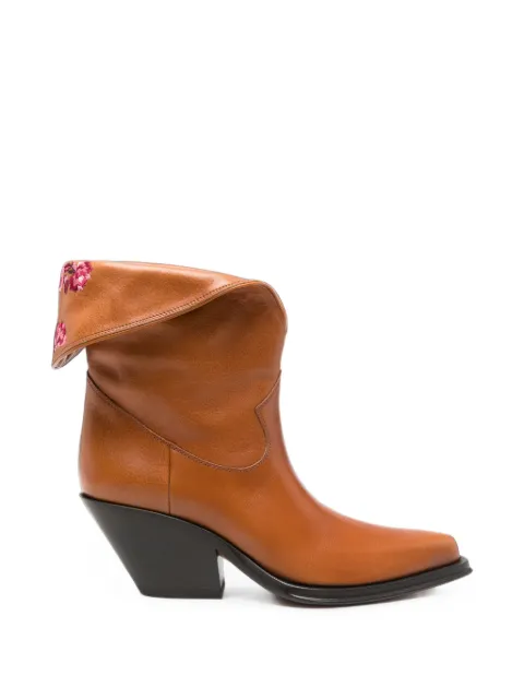 Chloé floral-embroidered fold-over ankle boots