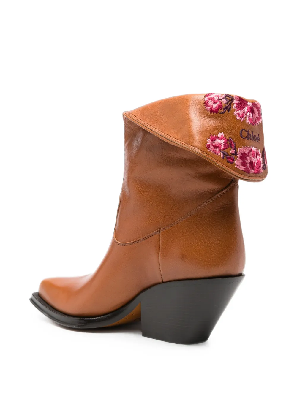 Chloé floral-embroidered fold-over ankle boots Bruin