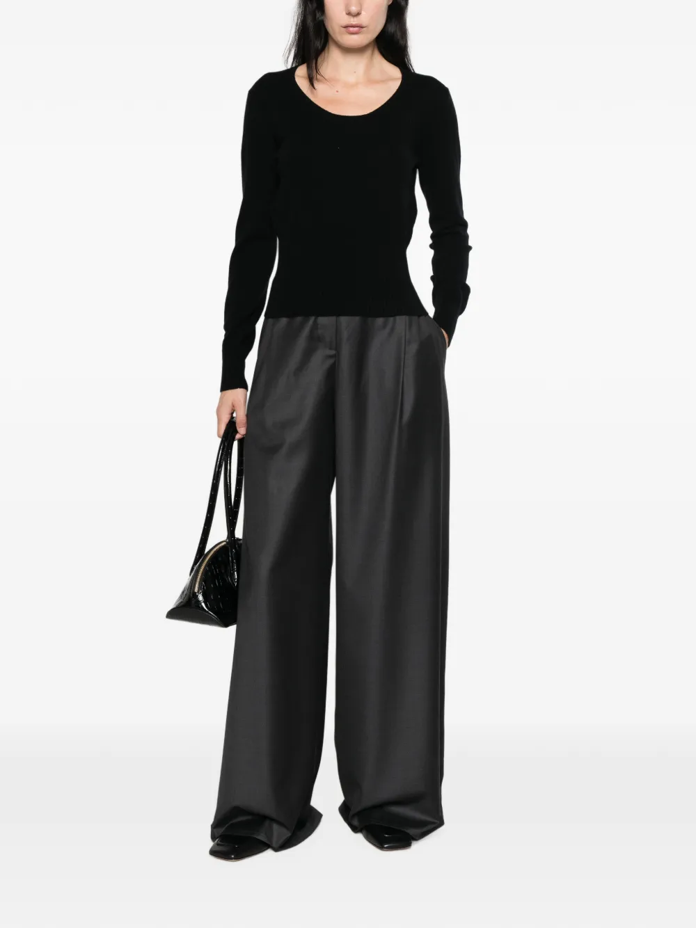 Max Mara Ribgebreide trui met diepe ronde hals Zwart