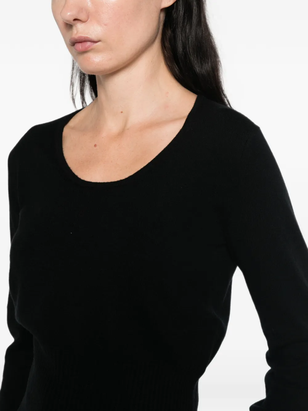 Max Mara Ribgebreide trui met diepe ronde hals Zwart